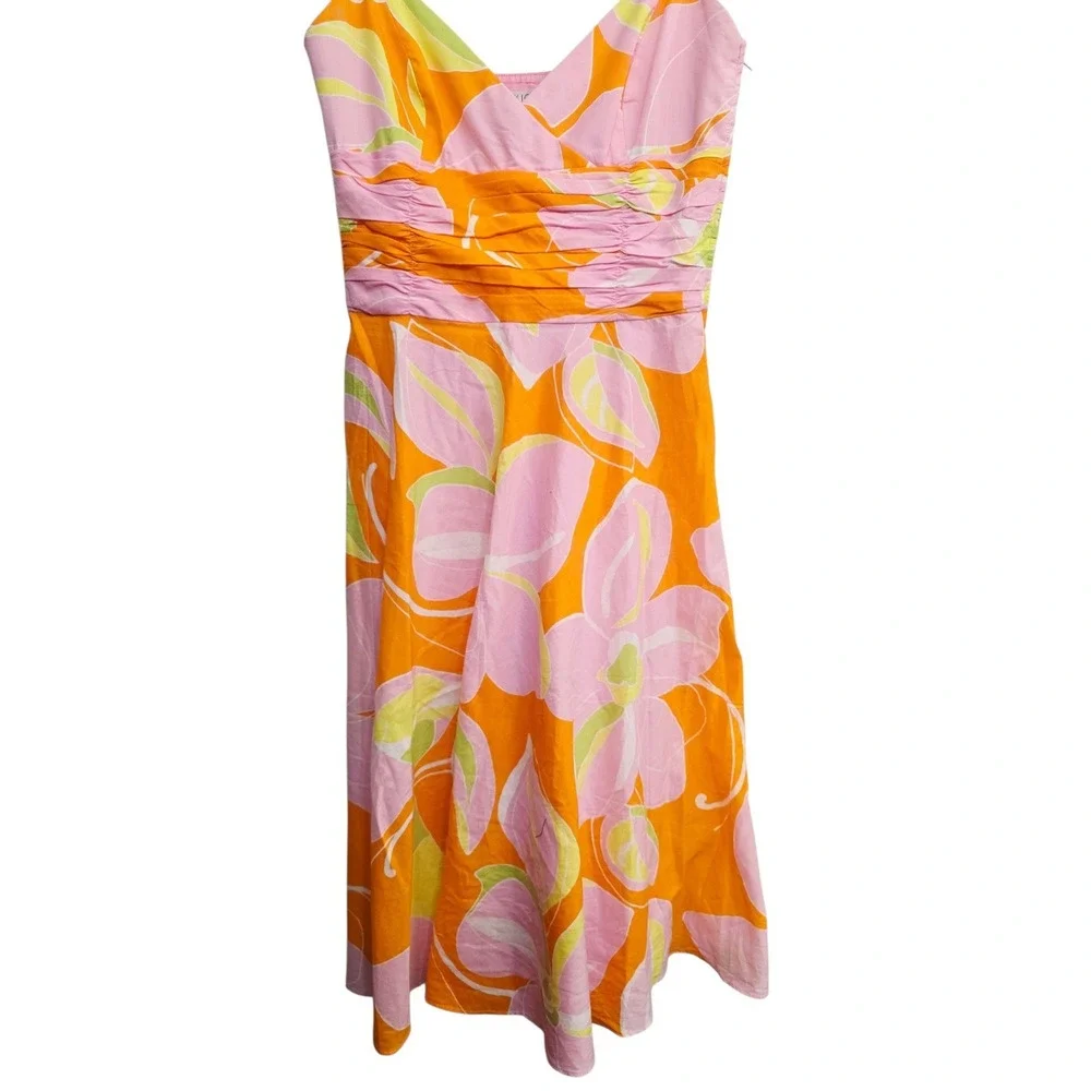 Maggy London Tropical Floral Midi Dress Size 4 Y2K Resort Vacation Barbiecore